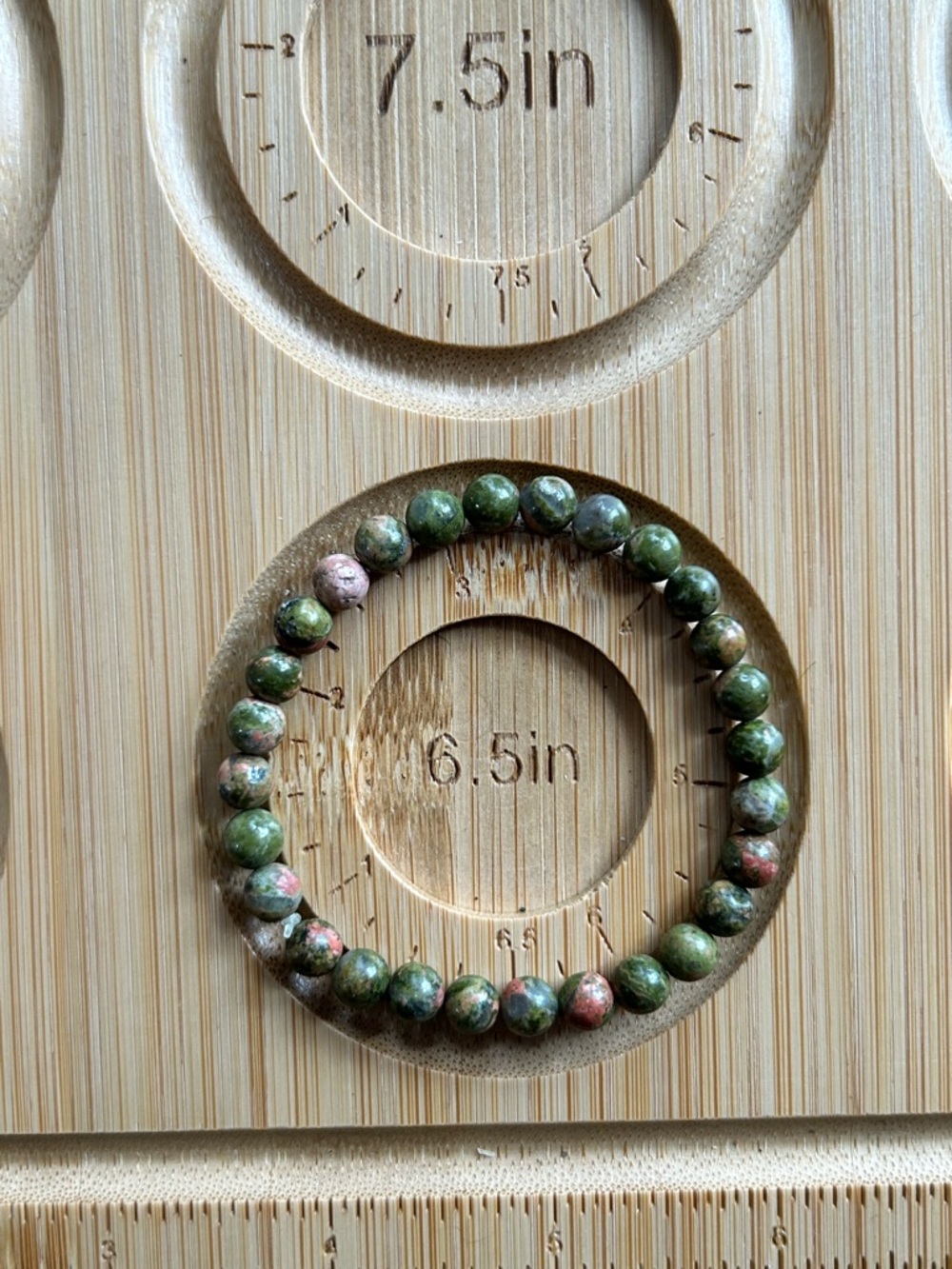 Beaded Green and Pink Unikite Stone Stretch Bracelet